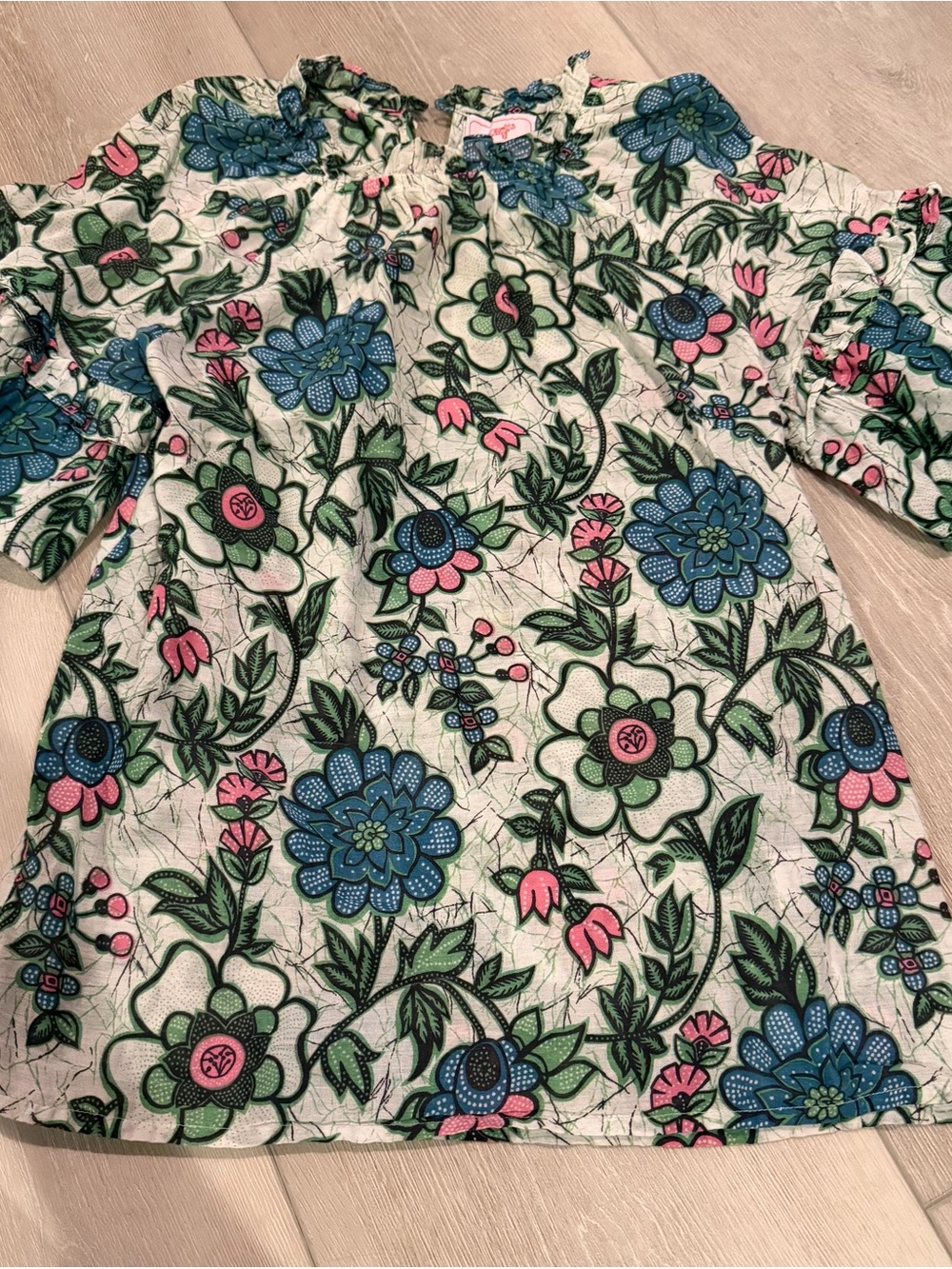 Banjanan Blue & Pink Floral Puff-Sleeve Top